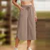 Women Spring Fall Fashion Wardrobe Staple Solid Color High-Waisted Wide Leg Capri Pants Trousers with Pocket