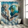 Heart-Shaped Woman and Earth Shower Curtain - Waterproof, Mildew-Resistant, Machine Washable for Unique Bathroom Art