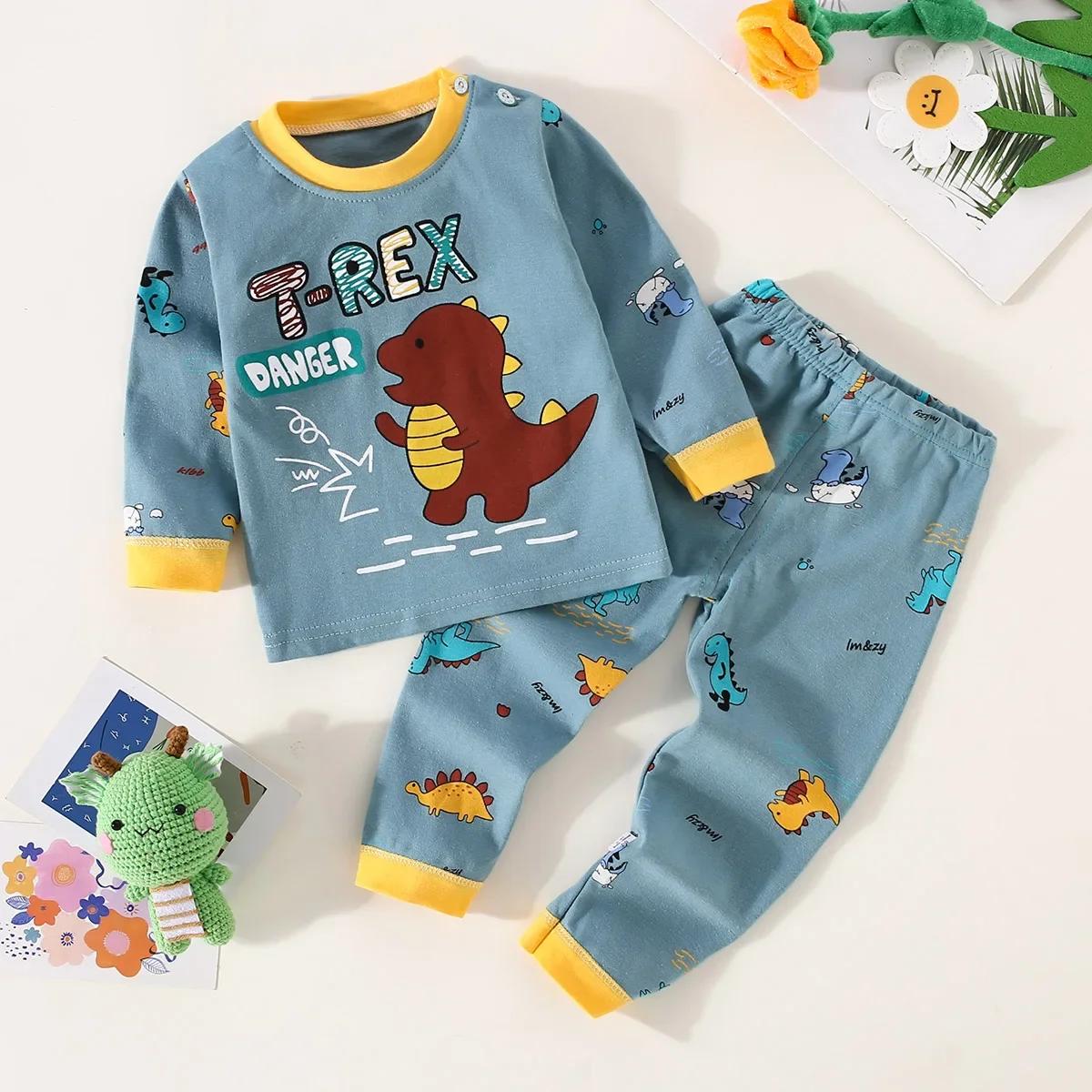 

Toddler Boys Underwear Set Cotton Lettering And Bear Pattern Long Sleeve Top And Matching Pants Pajama Set 73cm синій