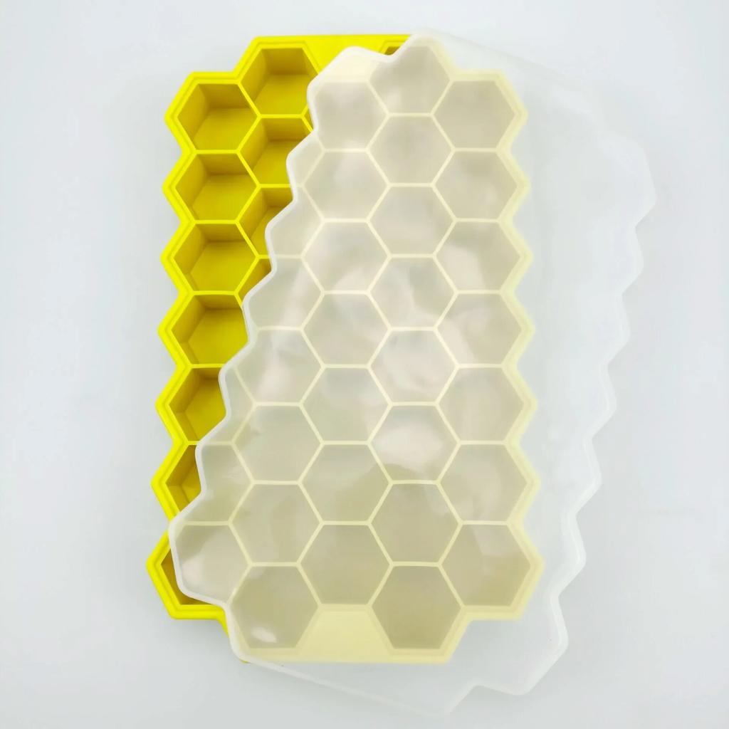 Silikon-Eisblockform 37 mit Abdeckung, Wabennetz, 37 stapelbare DIY-Eisform, wiederverwendbare Form in Lebensmittelqualität