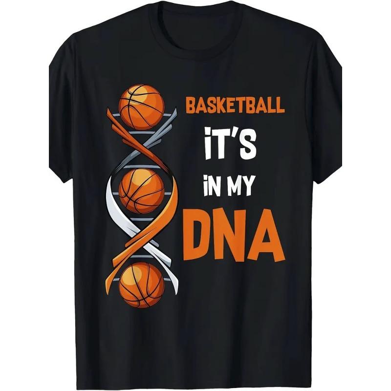 

European sizes Basketball in My DNA Print, Men s Crewneck Short-Sleeved T-Shirt, Casual And Comfortable for Casual Attire 4XL чорний