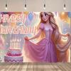 Fundo Desenho Enrolados Rapunzel Cabelo Longo Princesa Meninas Festa de Aniversário Chá de Bebê Fundo para Fotografia