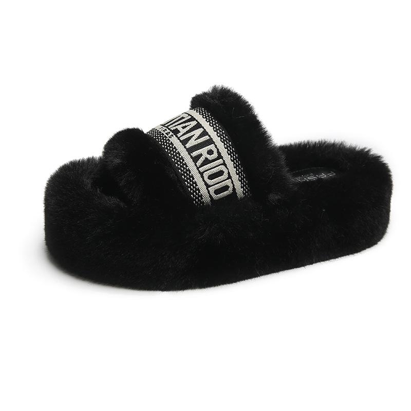 Thick-soled Fluffy Slippers for Women's Autumn and Winter Wear 2025 New Office Home Plush Slippers Popular Cotton Slippers