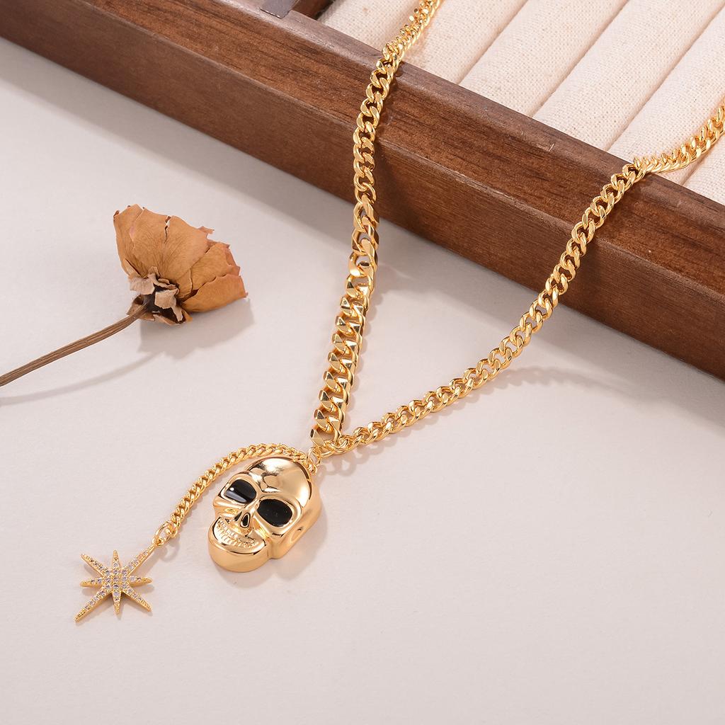 Skull necklace European and American personality hexagonal star accessories foreign trade hot-selling punk versatile pendant