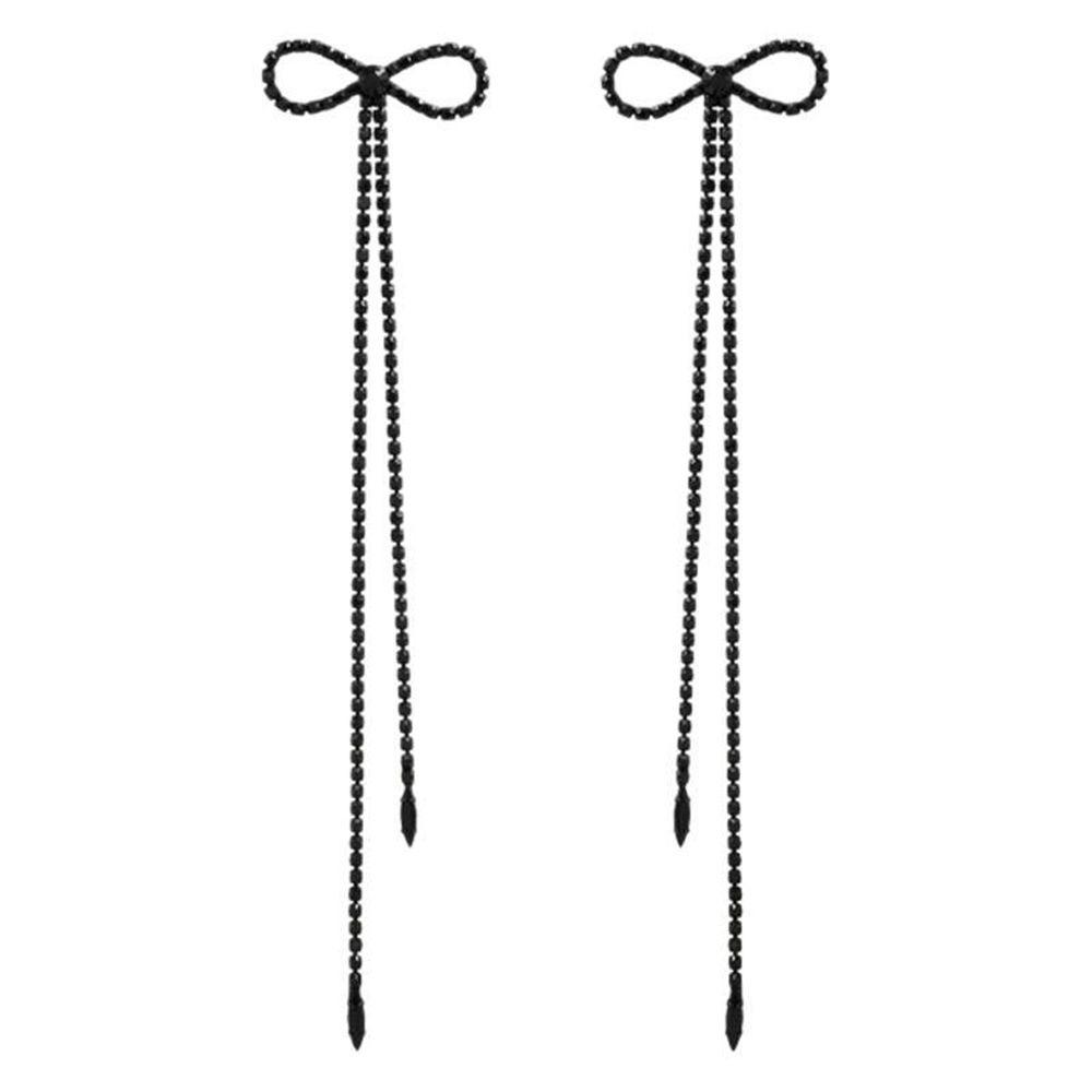 Black Bowknot Pendant Earrings Zinc Zinc Alloy Statement Drop Earrings Long Tassel Earrings  Bridal чёрный
