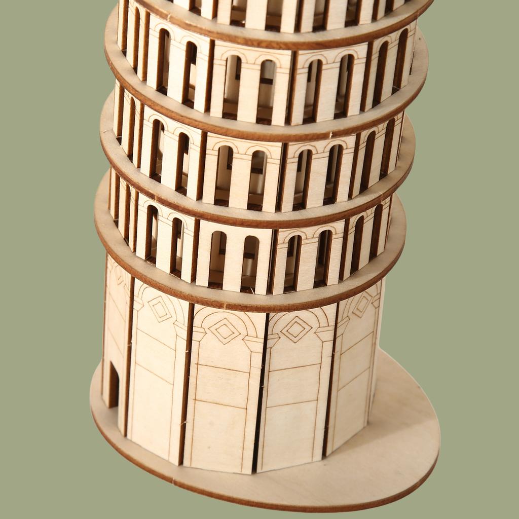 3D Wooden DIY Three-dimensional Pisa Leaning Tower Puzzle Adult Unzip Assembling Holiday Gift Decoration Model