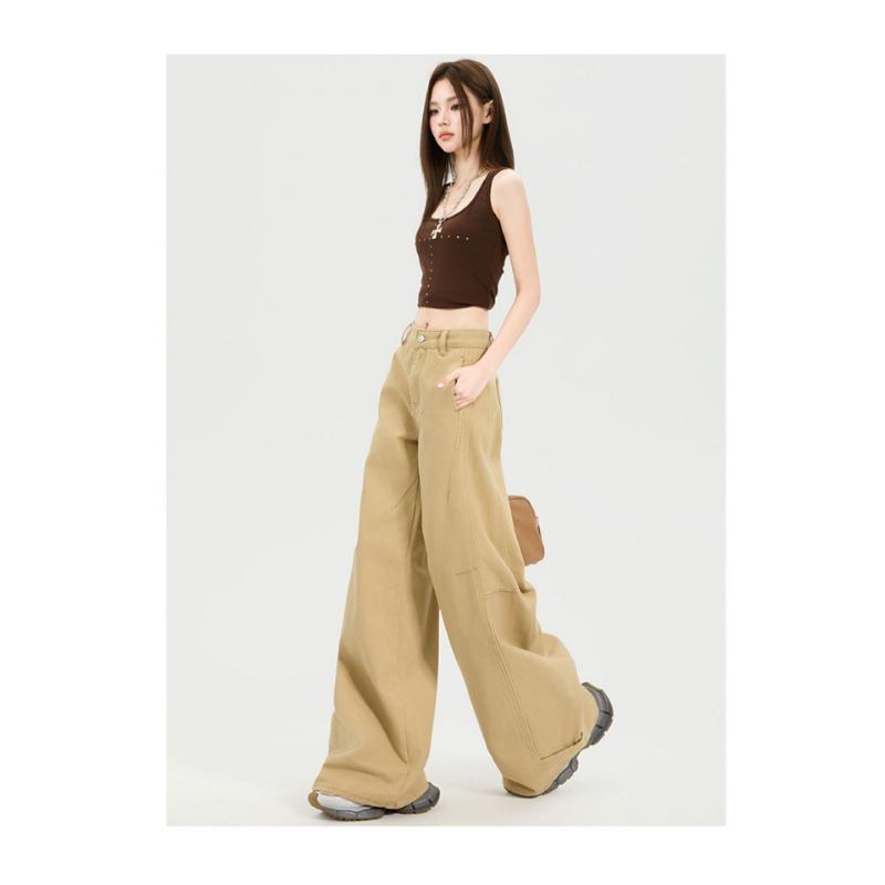 Autumn Winter Solid Color Loose Casual Wide Leg Jeans Women High Waist All-match Denim Straight Pants Trousers