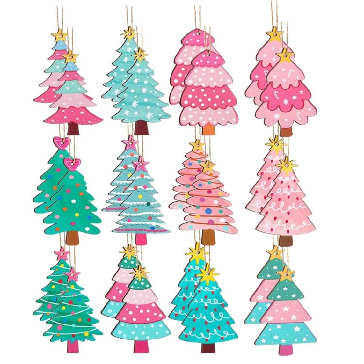 Natural Wood Christmas Hanging Decorations Vintage Inspires Carved Designs Pendant For Indoor Fireplaces Tree