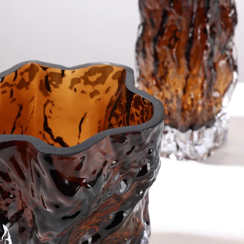 Vază de Sticlă Pliuri Ondulații Neregulate de Apă Vază Transparentă cu Flori Colorate Terariu Hidroponie Decor pentru Casă