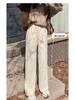 YX Women's Fleece-Lined Knitted Wide-Leg Pants - High-Waisted, Slimming, Ribbed, Warm, Autumn/Winter Casual Wear