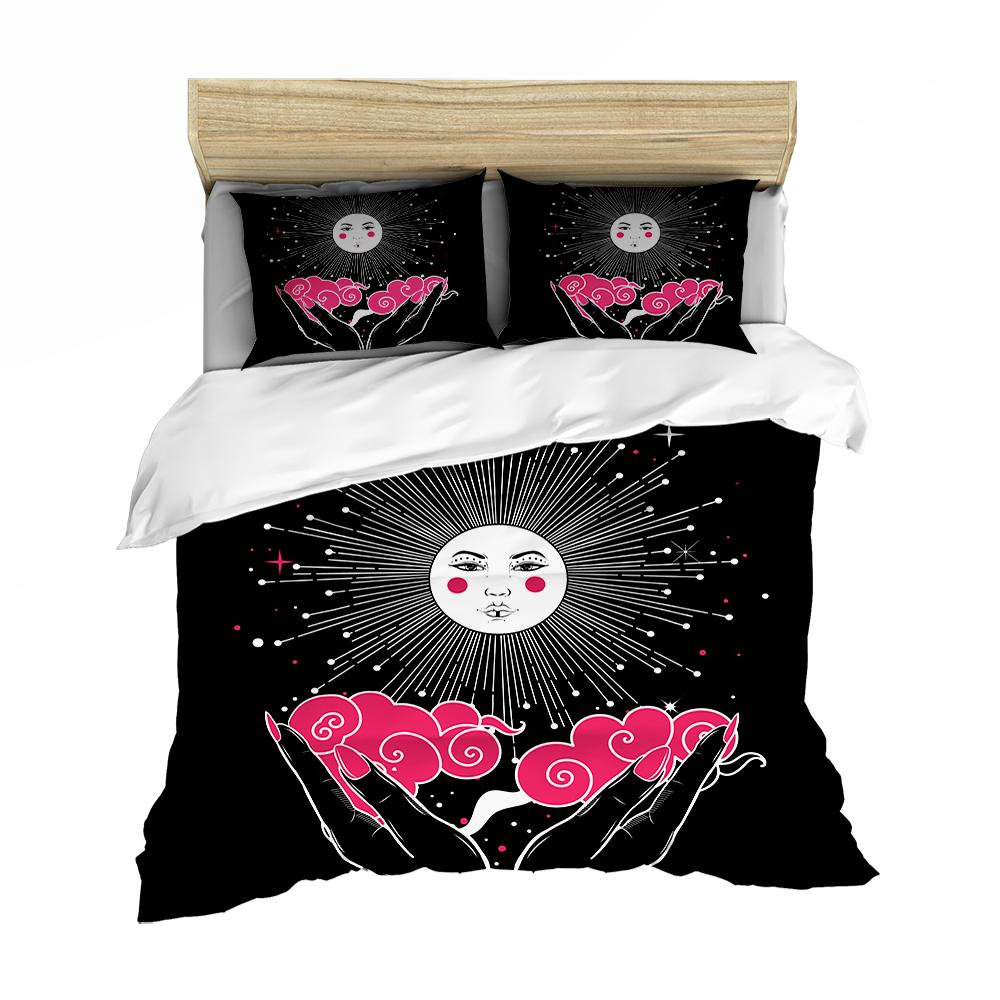 Sun Duvet Cover Colorful Mushrooms Bedding Burning Sun Comforter Cover Halloween Skull Hippie Style Bedding Bedroom Decoration