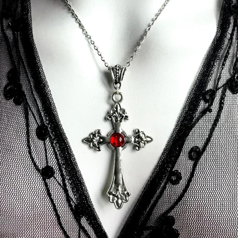 Gotische Große Barocke Silberne Kreuz Anhänger Halskette Für Frauen Modeschmuck