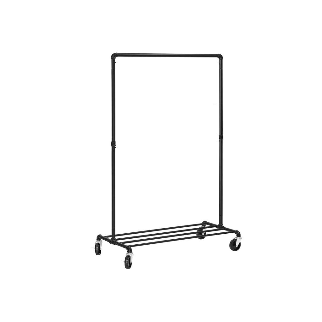 SONGMICS Heavy Duty Metal Clothes Rack on Wheels, Holds 90 kg, Industrial Design, Coat Stand with 1 Clothes Rail and Shelf, for Bedroom Laundry Room
