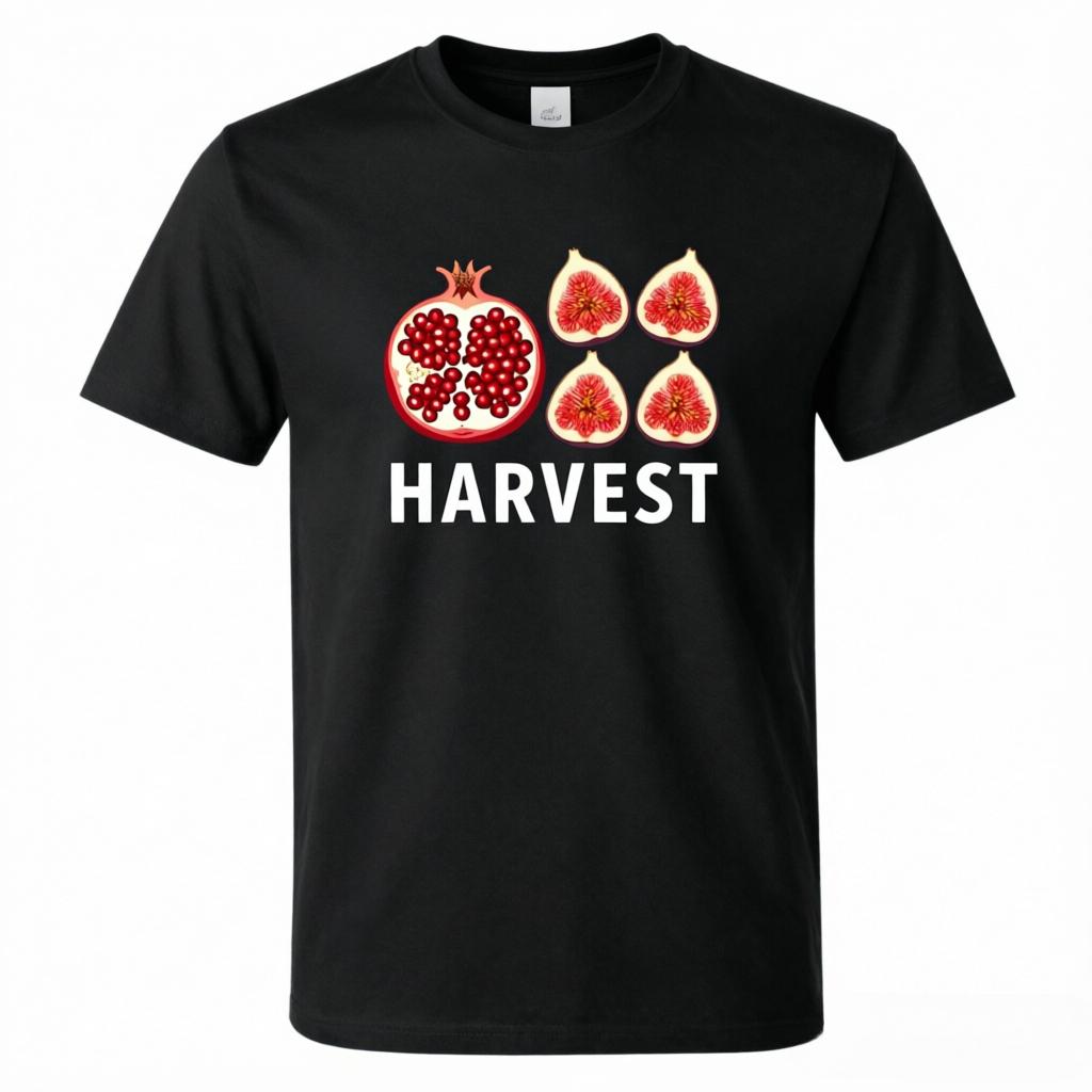 Harvest Letter With Pomegranate And Fig Graphic Tshirt Unisex Unisex Fall Season Cotton Tee Casual Short Sleeve Tops