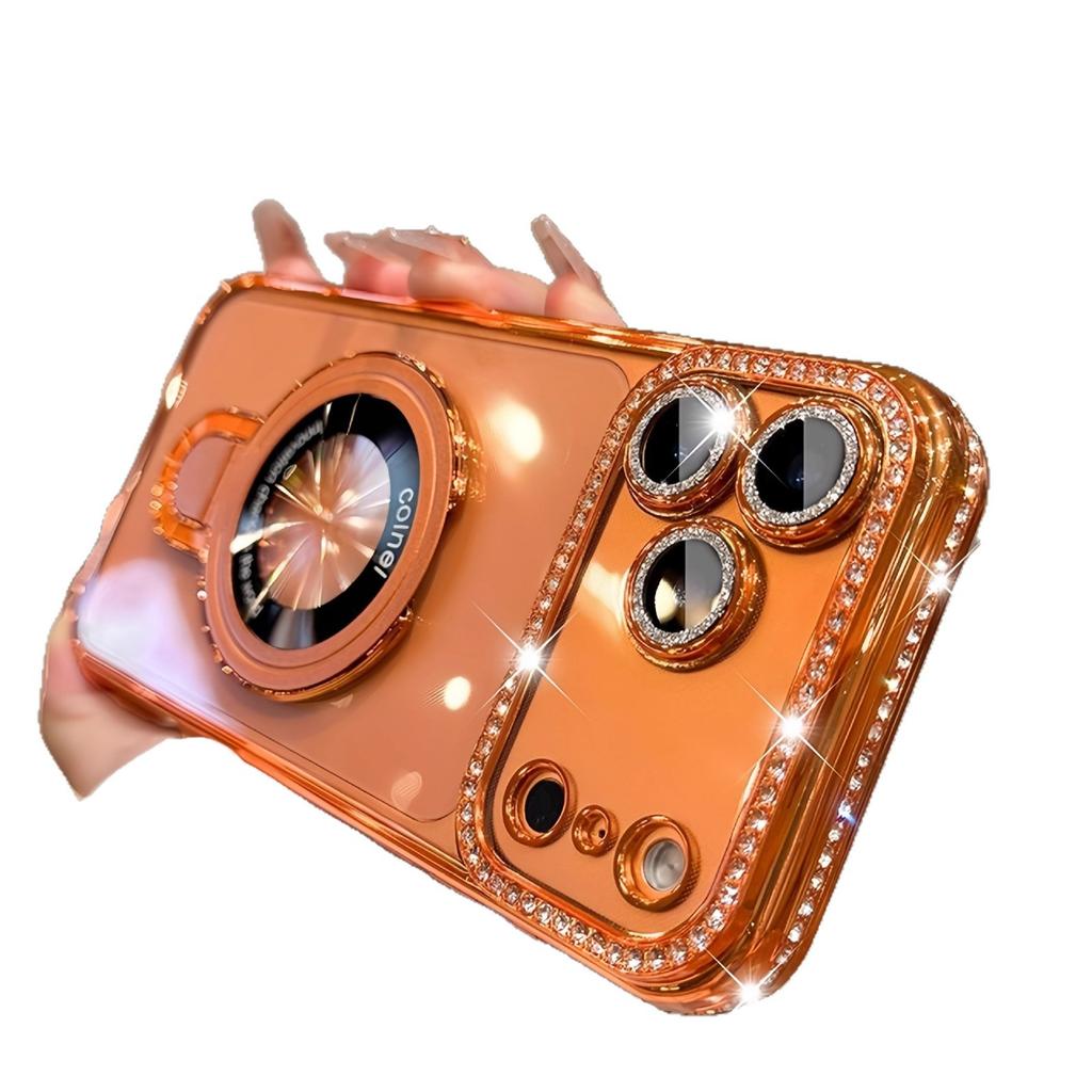 Applicable to iPhone18PROMAX mobile phone case electroplated rhinestone transparent Apple 17 magnetic suction bracket anti-drop protective cover