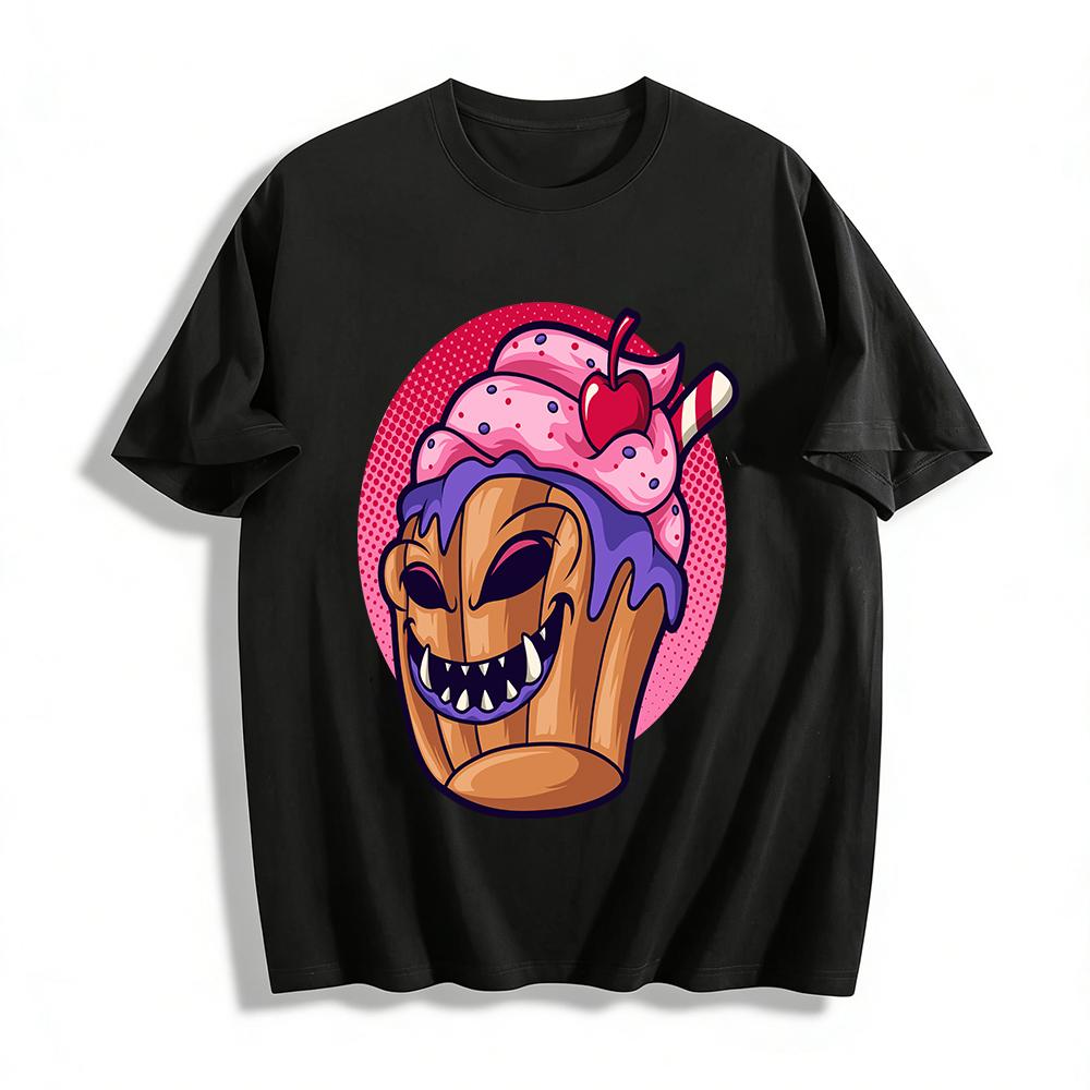 

Evil Cupcake Print T-Shirt Trendy Street Style Casual Top Pure cotton T-shirt XXS