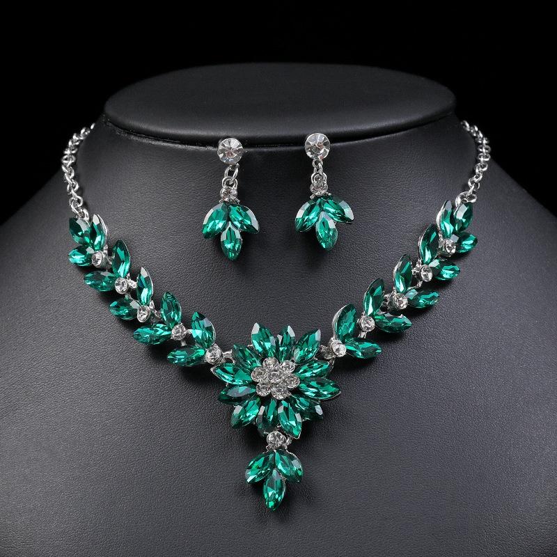 2025 Summer Fashionable Women's Necklace Earrings  Set Crystal Colorful Flower Necklace Earrings Bridal Sets