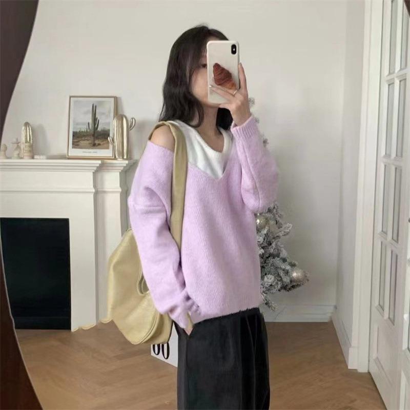 Autumn and winter new design soft waxy pullover sweater women's loose lazy style thin knitted sweater top