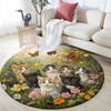 Kittens in Flowers Round Area Rug,Carpet Rug for Living Room Bedroom Sofa Playroom Decor,Non-slip Floor Mat