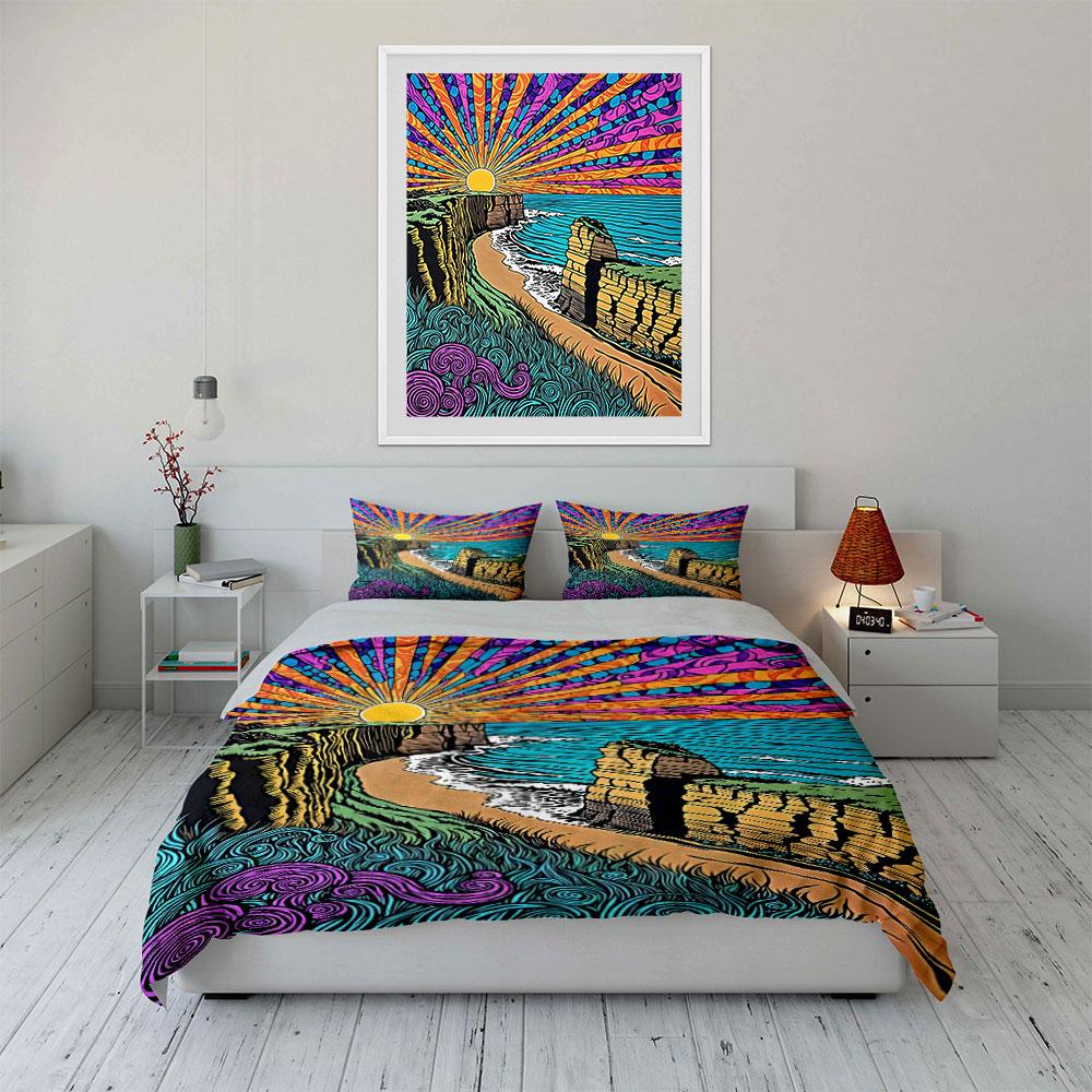Cliffs, ocean, sunburst design. Bedding sets Duvet cover sets Duvet covers Pillowcases(1* Duvet Cover 2* Pillowcases without duvet insert)
