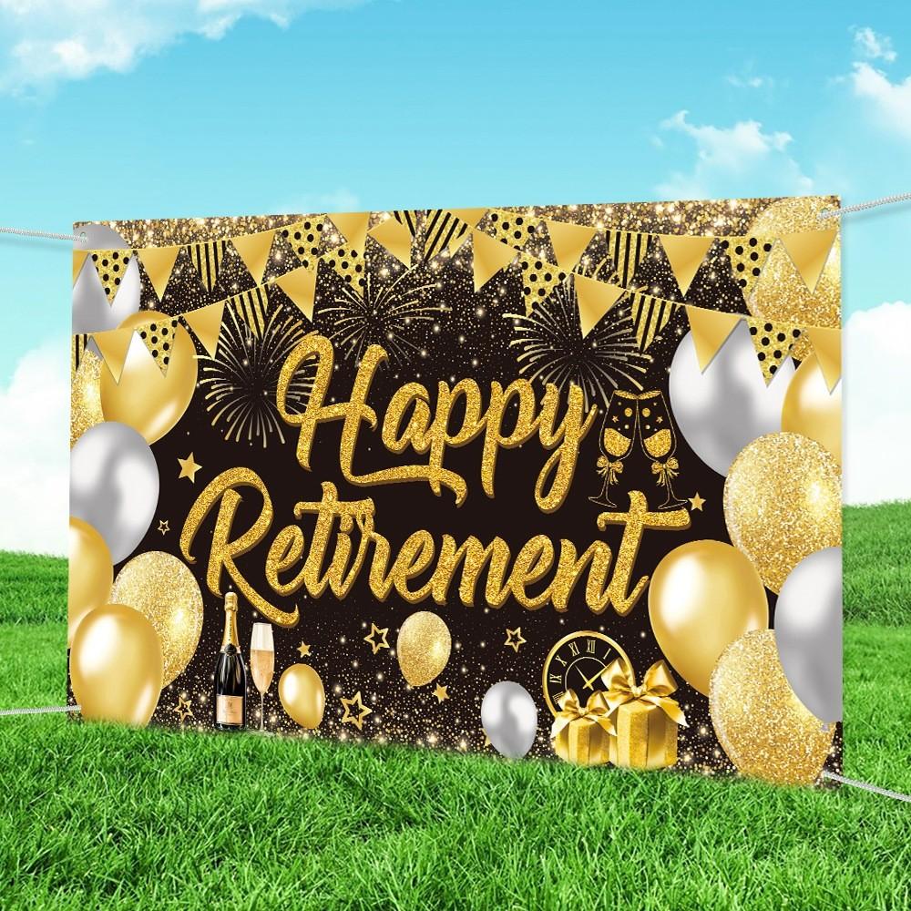 Black Golden Retirement Theme Decoration Background Cloth Party Event Props
