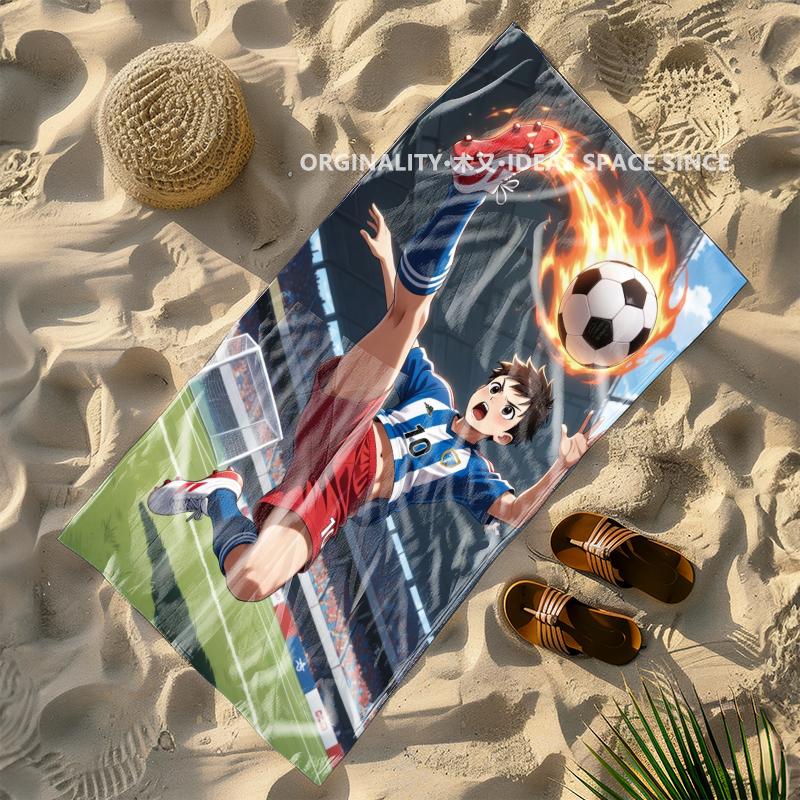 Anime Soccer Star Beach Towel Patterned Sunscreen And Windproof Suitable For Swimming Pool Camping Travel Blanket