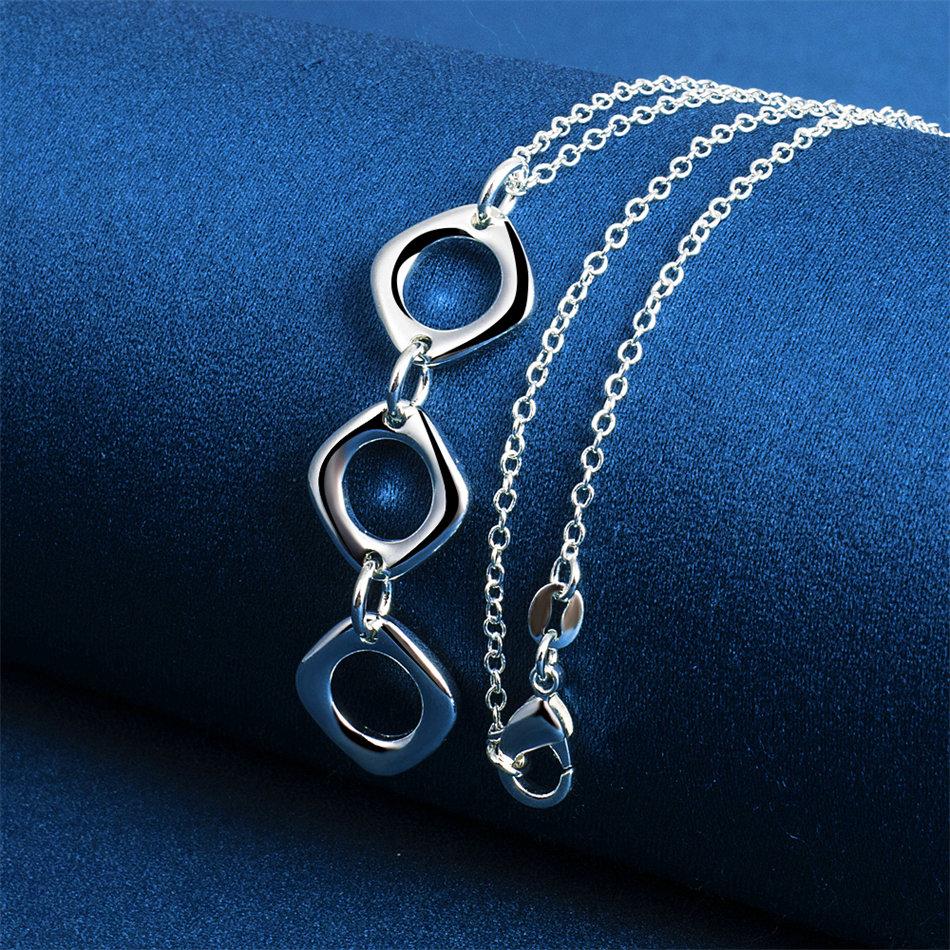 925 sterling silver 16-30 inch exquisite 3 square pendant necklace, fashionable women's wedding jewelry accessories