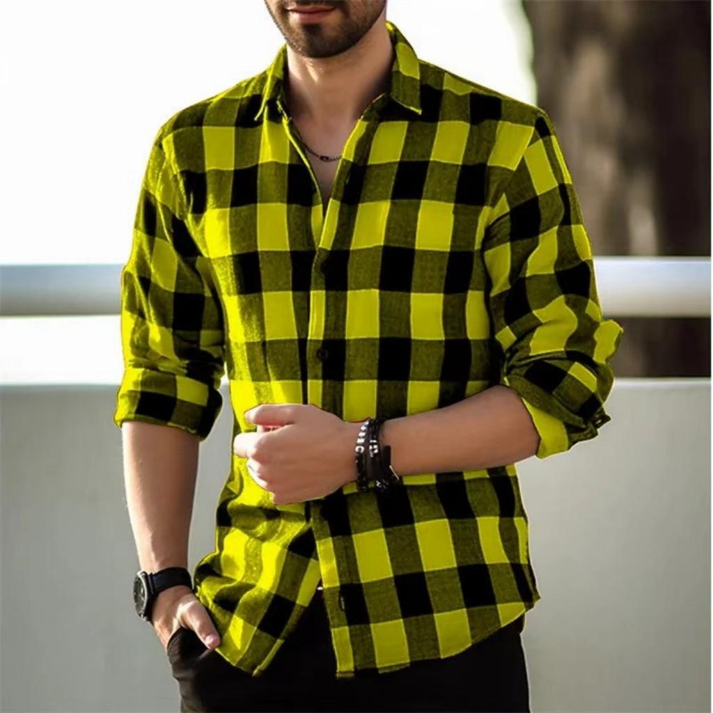 Camicia a quadri da uomo a maniche lunghe essenziale, casual e alla moda per l'uso quotidiano.