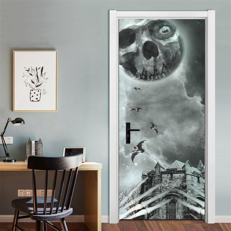 3D Gray Horror Wallpaper For Halloween Decoration Door Sticker Self-adhesive Waterproof PVC Wall Decal Party Decor Zombie Mural