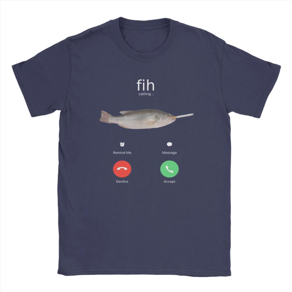 Novelty Fih Calling TShirt for Men Women Round Neck Pure Cotton T Shirt Fish Is Smoking Short Sleeve Tee Shirt Graphic Clothing