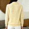 Women's Color Knit Button Sweater with Cable Knit Collar for Casual Wear