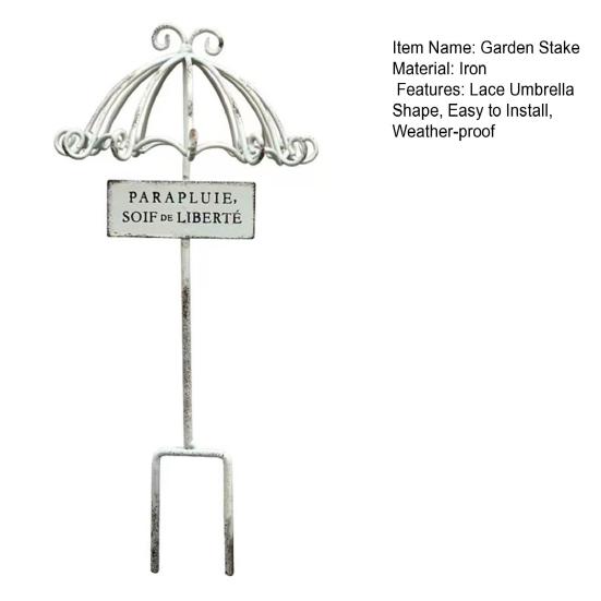 Vintage Lace Umbrella Garden Stake Weather-proof Metal Yard Art Flower Pot Bed Decoration