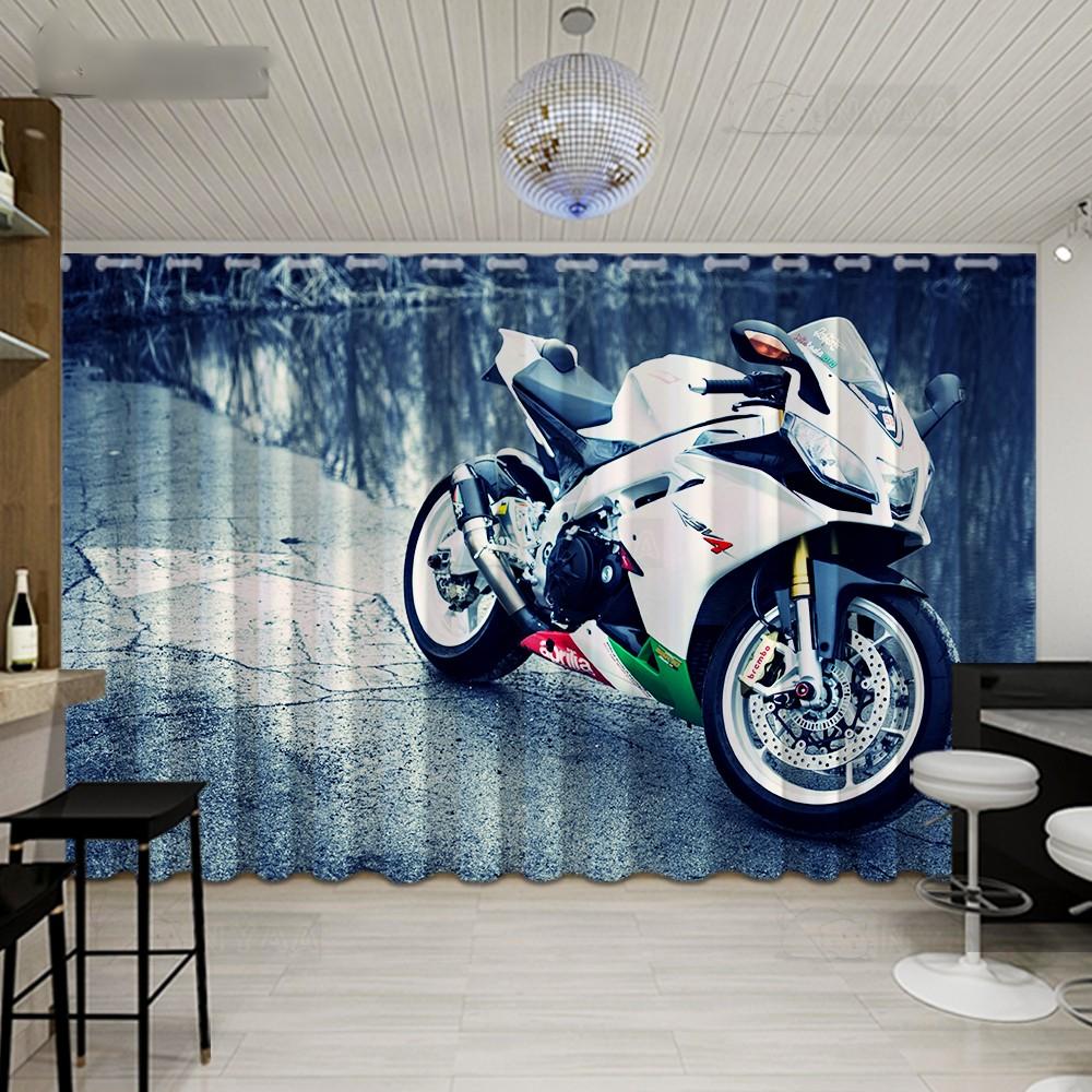 2PCS Cool Motorcycle Boys Dormitory Curtain Living Room Floor-to-ceiling Windows Motorcycle Club Studio Windows Cortinas Drape