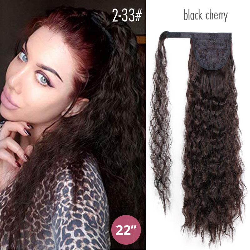 Long Wavy Kinky Curly Velcro Clip In Ponytail Hair Extensions Synthetic Natural Color Hairpieces