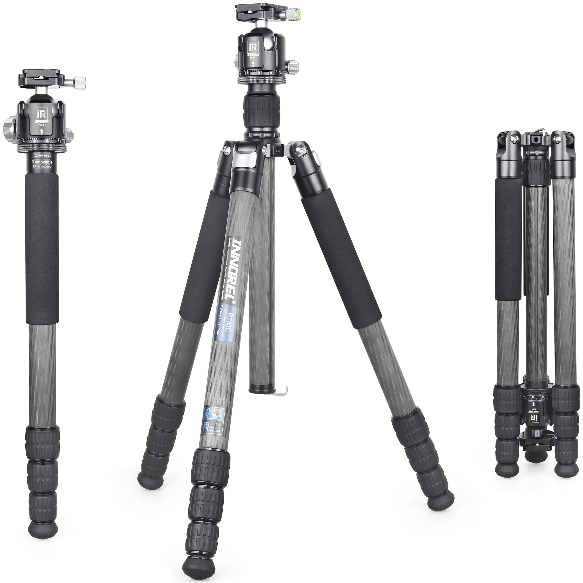 

INNOREL RT85C Carbon Fiber Tripod and Ball Head 184cm Travel Professional Nut Elevator 25kg Load Adjustable 32mm Pipe Ideal for Sports Mountain