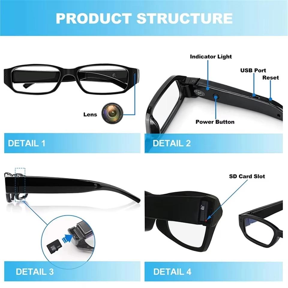 1080P HD Camera Glasses Cycling Glasses Wearable Sports Surveillance Camcorder 120° Wide Angle Outdoor Cycling Sports DVR Video Recorder Glasses