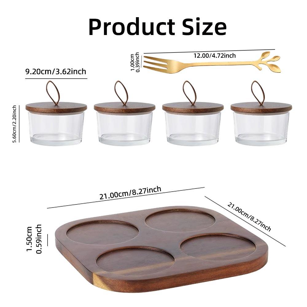 Glass Storage Bottle Divided Dried Fruit Tray with Wooden Lid Dried Fruit Snack Storage Bottle Wooden Tray Household Snack Tray