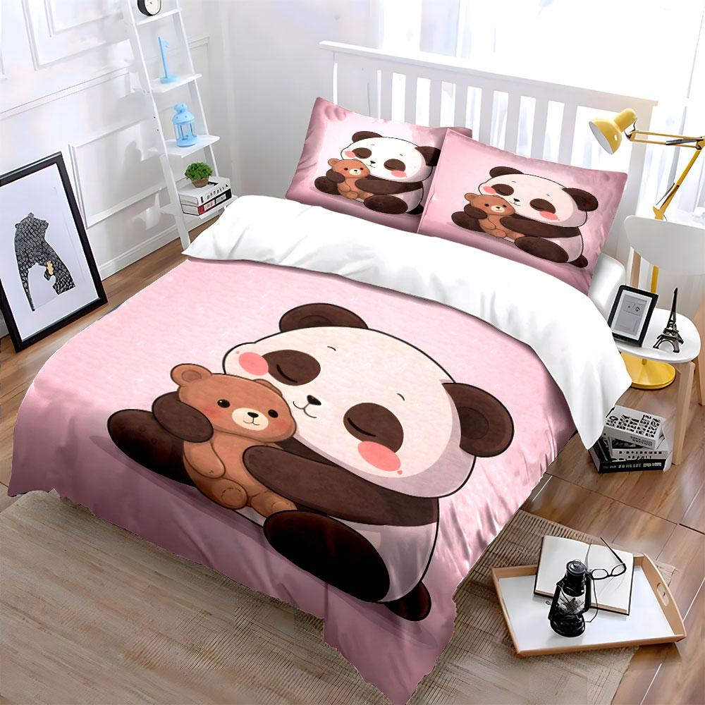 Panda Hugging Teddy Bear Bedding Set For Kids Luxury Gift 3Pcs Digital Print Comforter Set Soft Comfortable Breathable