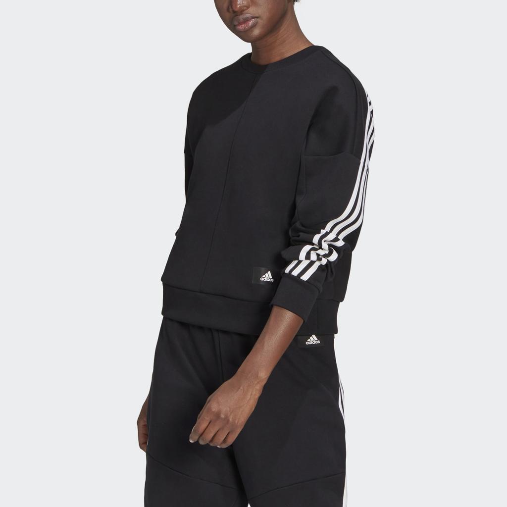 adidas Sweatshirt à col rond coupe ample avec trois bandes sur le côté pour femme Sweatshirt Noir GL0343