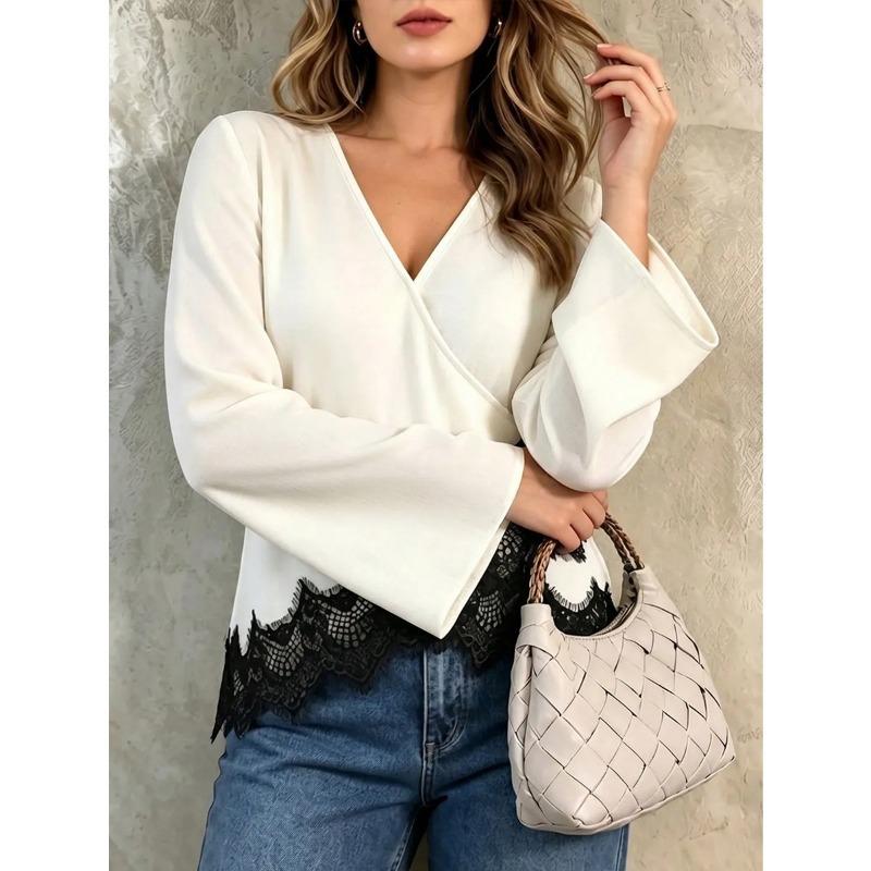 Plus Size Women S V Neck Cross Flare Sleeve Chiffon Blouse