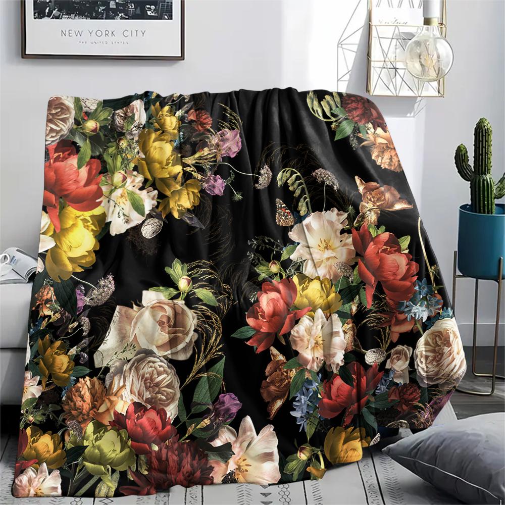 1Pc Vintage Floral Bird Print Flannel Blanket, High quality Comfortable for All Seasons, Home Decor, Warmth and Comfort, Perfect for Gifts