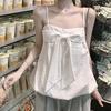 Korean Sweet Style Design Sense Bow Sling Vest Women's Summer New Bud Hem Showing Thin White Top
