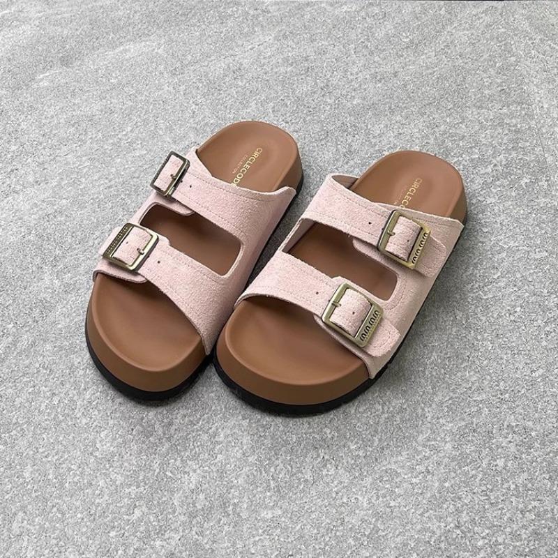 Leather Platform Slippers Women's Wear Spring and Summer New Belt Buckle One-word Drag Versatile Sandals