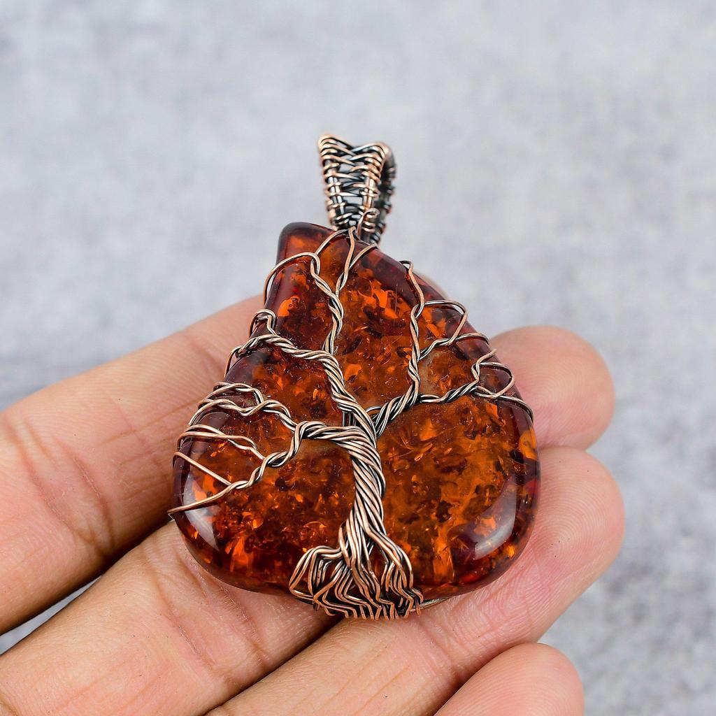 Chihlimbar baltic Gemstone Pure Cupru Wire Wrap Pandantiv bijuterii lucrate manual