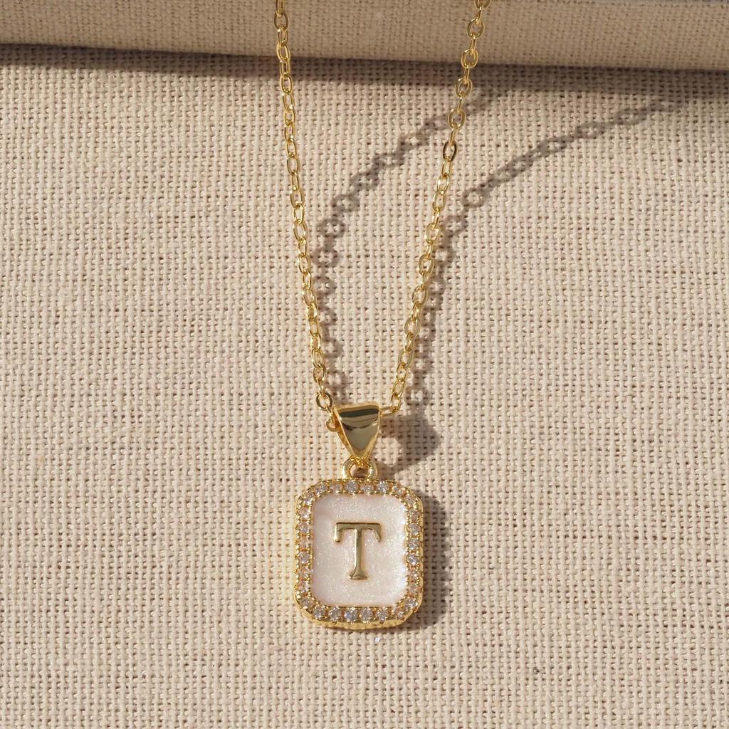 Trendy Gold-Plated A-Z Initial Pendant Necklace with Enamel Finish