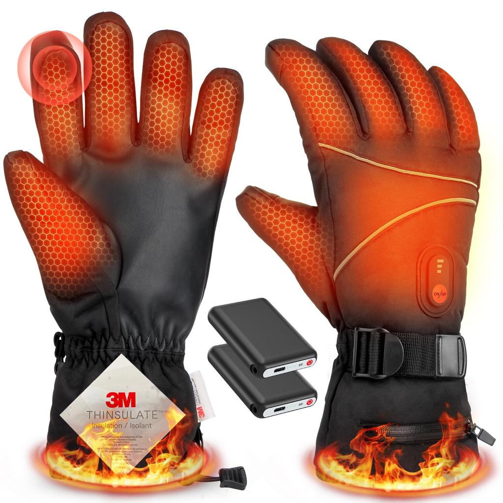 Heated Gloves 16000mAh Large Electric Heated USB Motorcycle 3M Maximum Temperature of Smartphone Touch 3 Temperature Fleece Lining [Winter 2025,