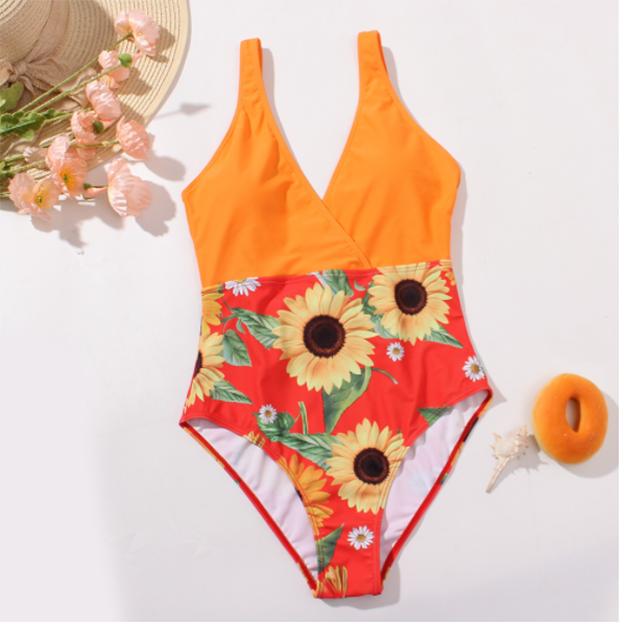 Plus Size Bikini Sexy One Piece Swimsuits Female Shoulder Floral Women Swimwear Push Up Bathing Suits Bodysuits Beach Wear Ruffl