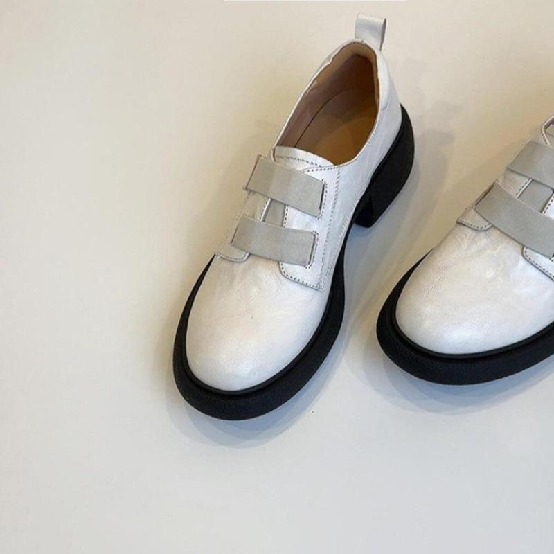 Fashion English-style Platform Loafers for Women, One-foot Slip-on, Comfortable Block Heel Small Leather Shoes