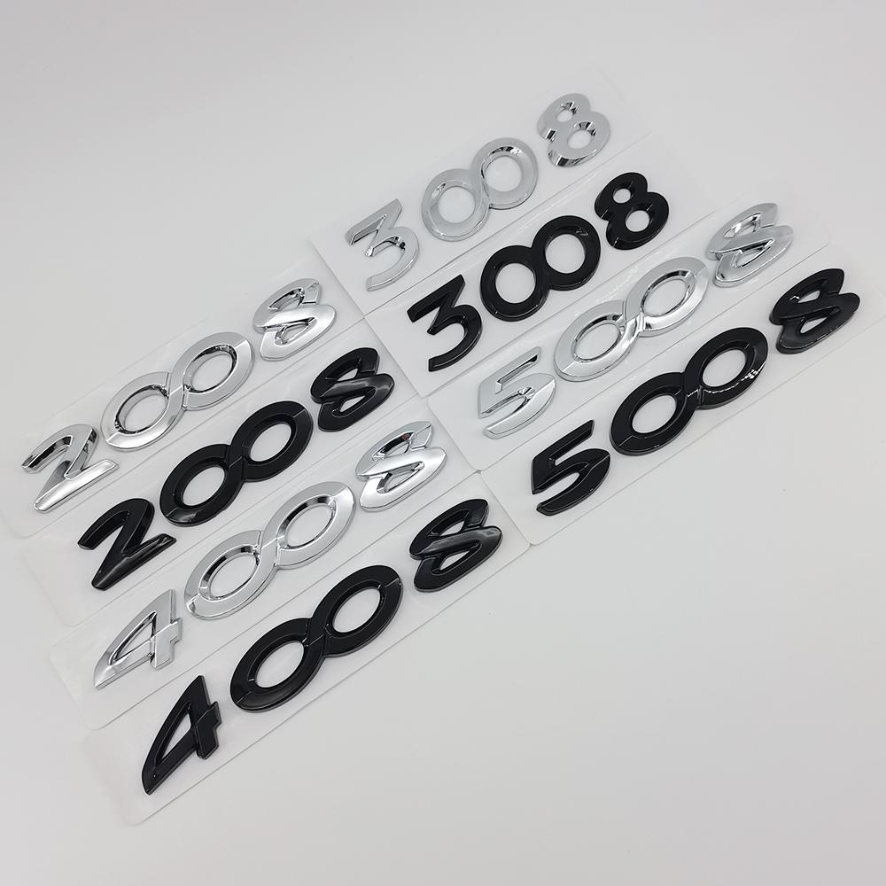 Autocollants de Voiture ABS 3D Lettres Logo Noir Chrome 2008 3008 4008 5008 Emblème Badge Pour Peugeot Autocollant Décalcomanie Coffre Arrière Accessoires