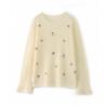 Women's Autumn Winter White Wool Sweater with Colorful Floral Embroidery - Loose Fit, Slimming, Round Neck Knitwear